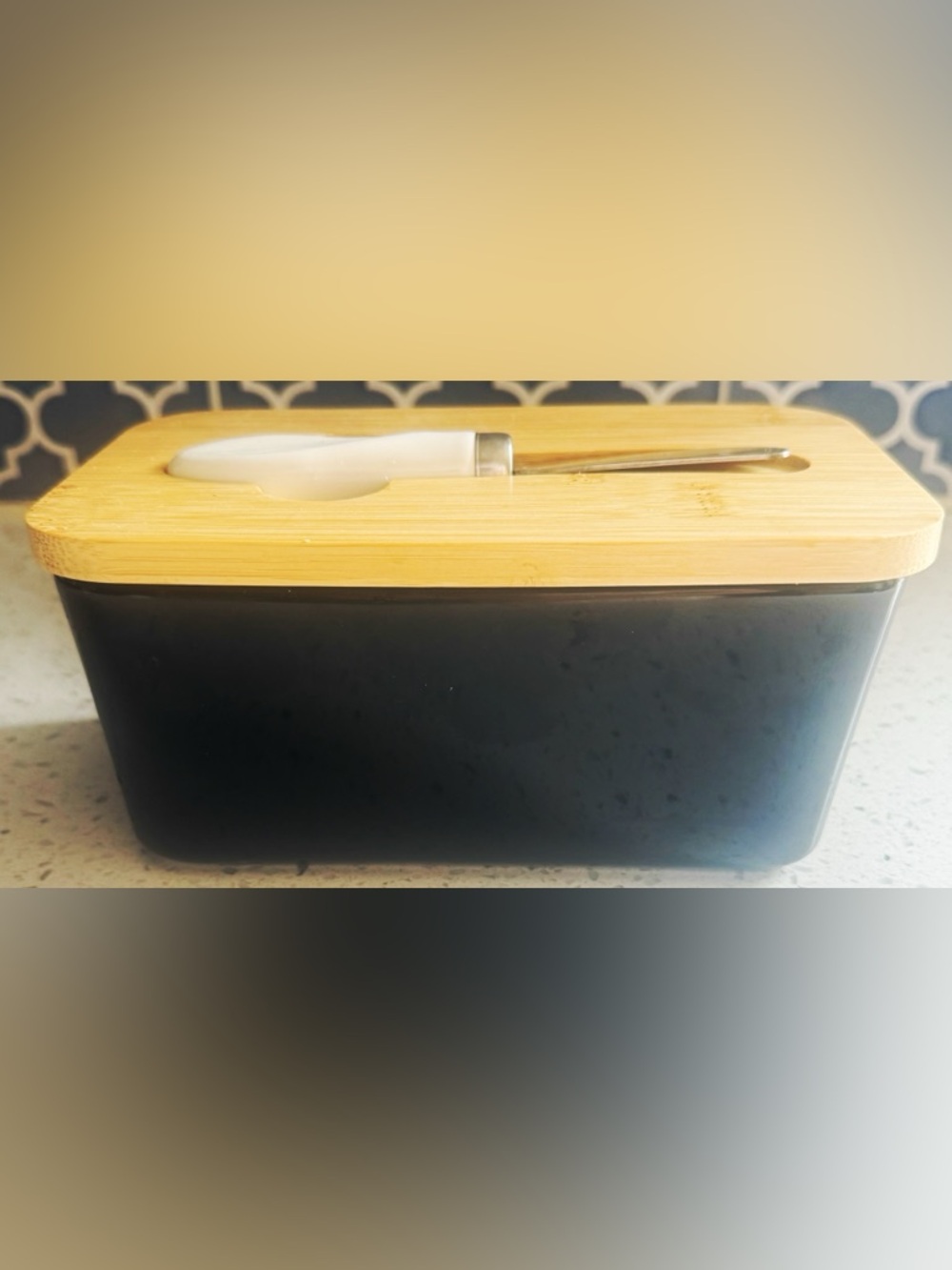 Black Butter Dish with Lid Knife Included Farmhouse Kitchen Container - Picture 3 of 5